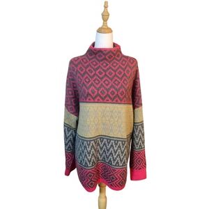 Artisian NY Geometric Patterned Sweater - Pink, Yellow, Gray